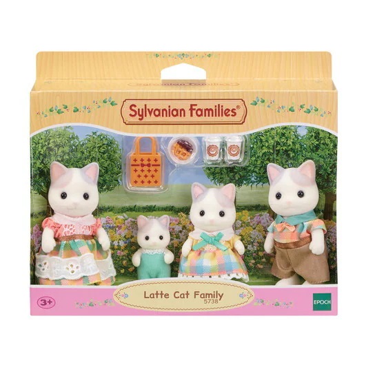 Sylvanian Families 5738 - Famiglia Gatto Latte con Papà, Mamma, Bambina, Bambino e Accessori