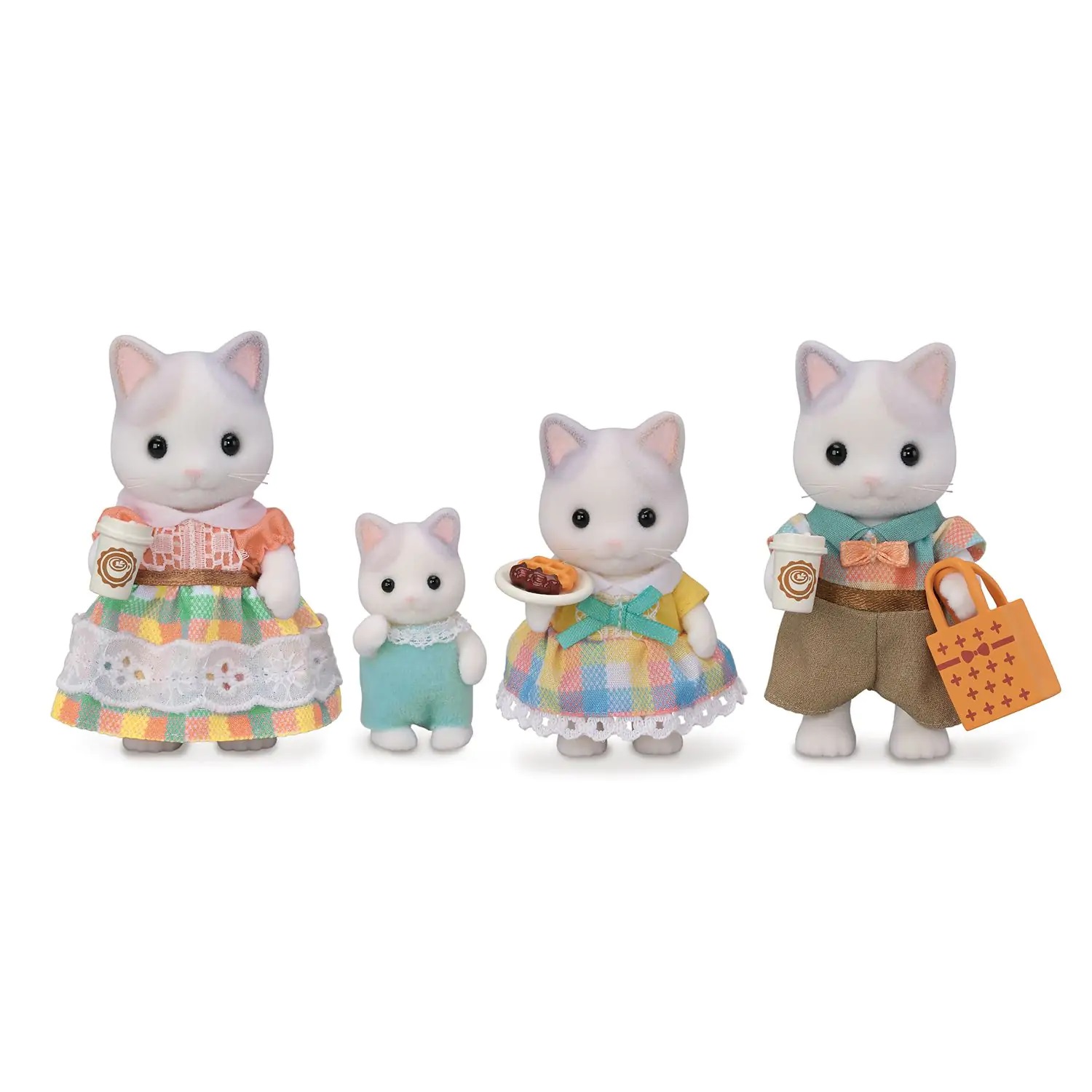 Sylvanian Families 5738 - Famiglia Gatto Latte con Papà, Mamma, Bambina, Bambino e Accessori