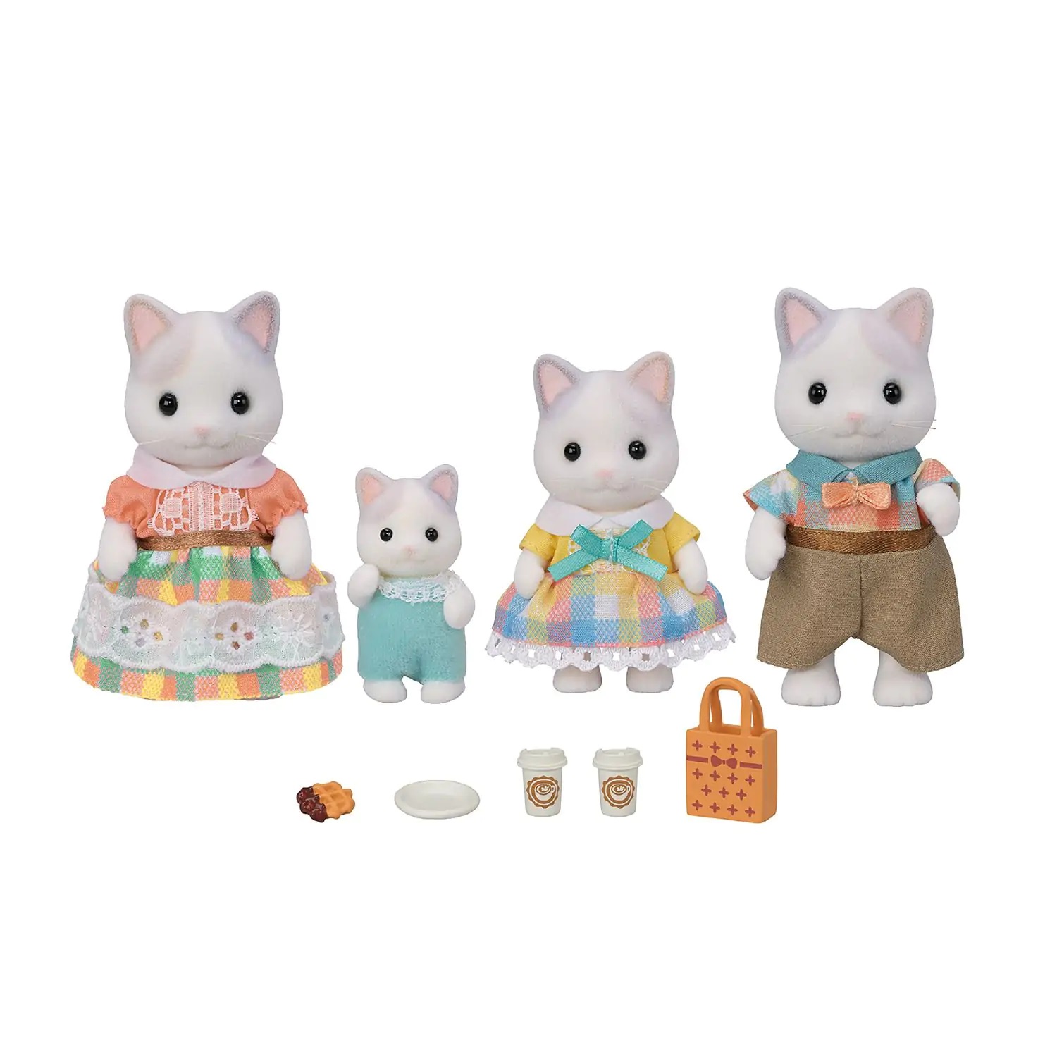 Sylvanian Families 5738 - Famiglia Gatto Latte con Papà, Mamma, Bambina, Bambino e Accessori
