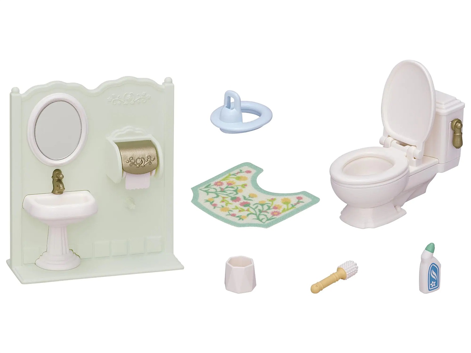 Sylvanian Families 5740 Set Accessori Toilette - Toilette con funzione di scarico, lavabo, vasino e accessori