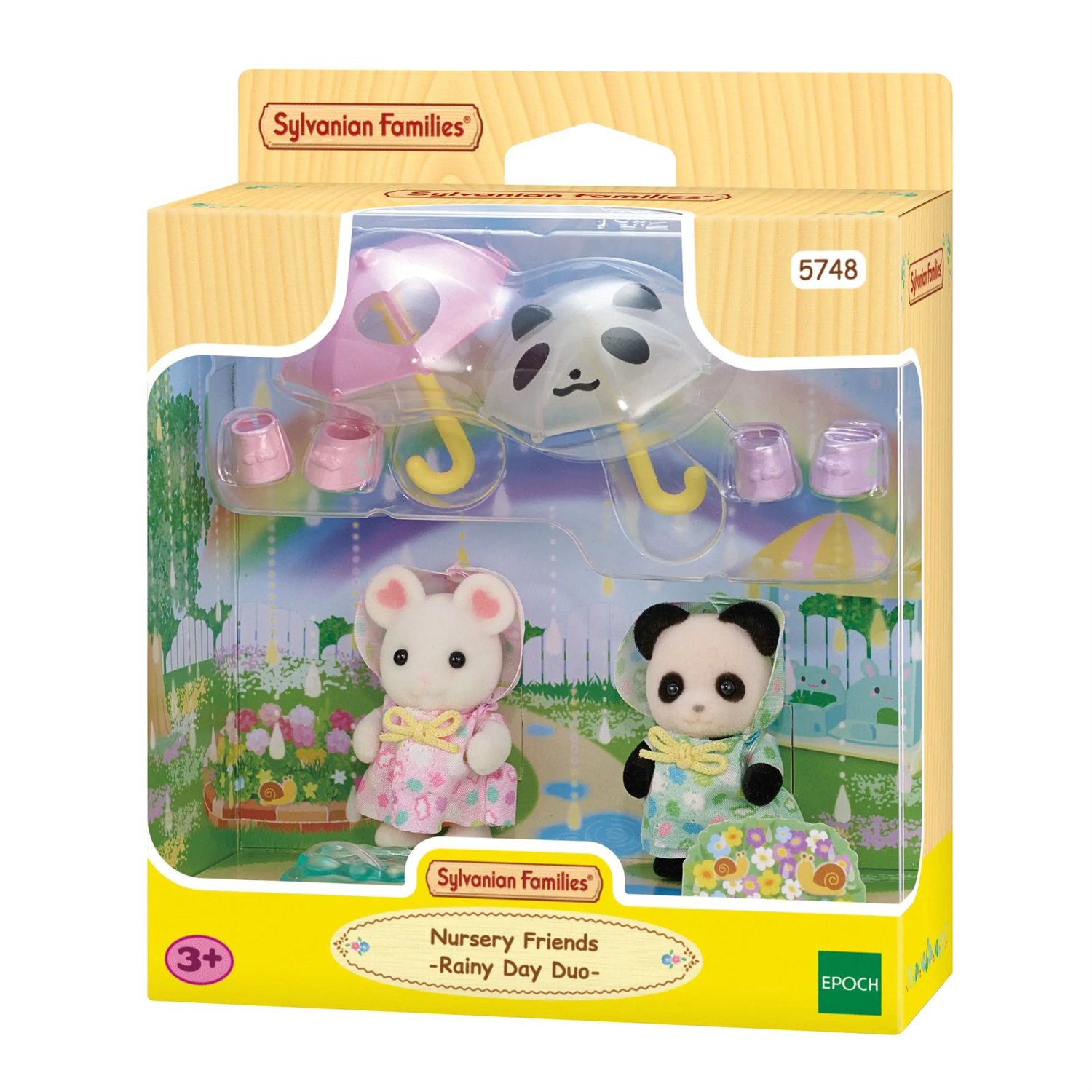 Sylvanian Families Amici dell'Asilo Sotto la Pioggia - Set con 2 Bebè, Ombrelli e Stivali di Gomma