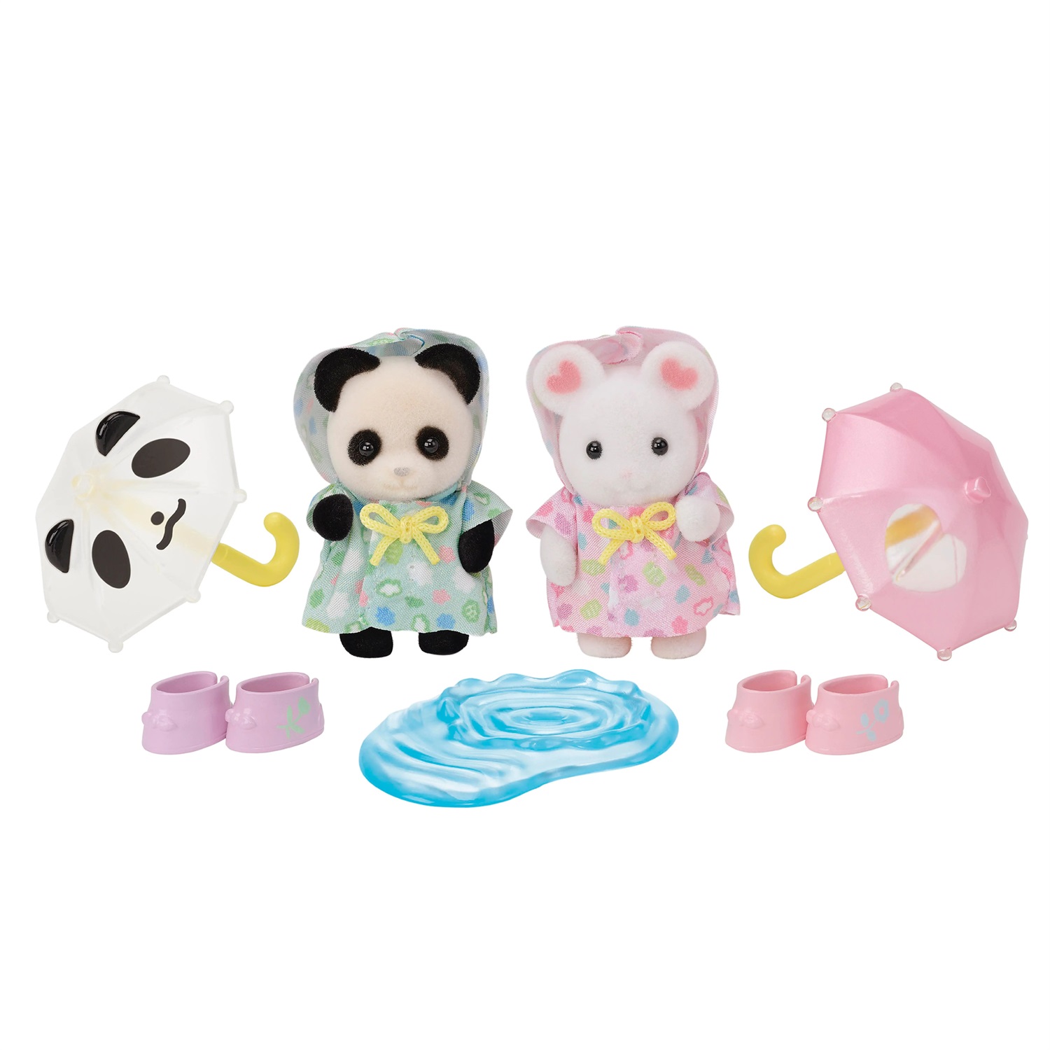 Sylvanian Families Amici dell'Asilo Sotto la Pioggia - Set con 2 Bebè, Ombrelli e Stivali di Gomma