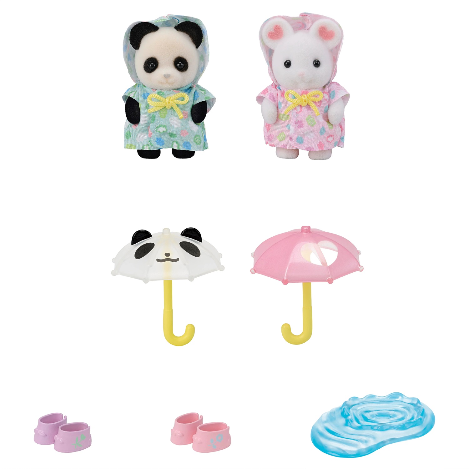Sylvanian Families Amici dell'Asilo Sotto la Pioggia - Set con 2 Bebè, Ombrelli e Stivali di Gomma