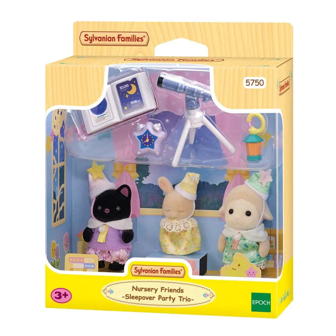 Sylvanian Families 5750 Amici dell'Asilo - Trio Pigiama Party con 3 Bebè in Pigiama e Telescopio