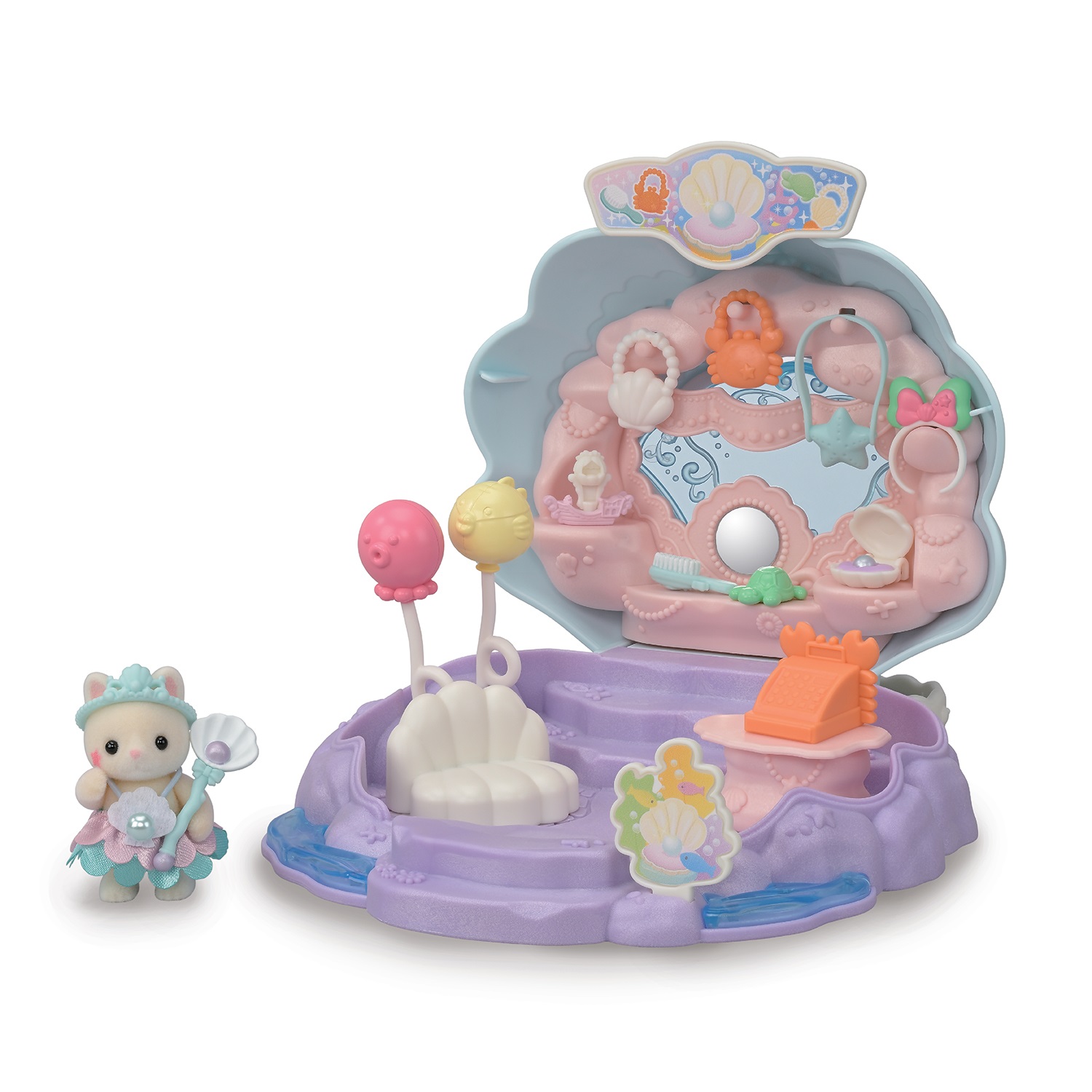 Sylvanian Families Baby Mermaid Shop - Playset con Negozio a Forma di Conchiglia e Bebè Gatto Seta