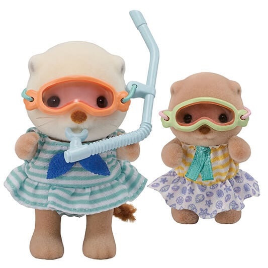 Sylvanian Families 5804 Sorelle Lontra Marina - Set Splashy Snorkel con Bambina e Bebè, Accessori per il Gioco in Mare