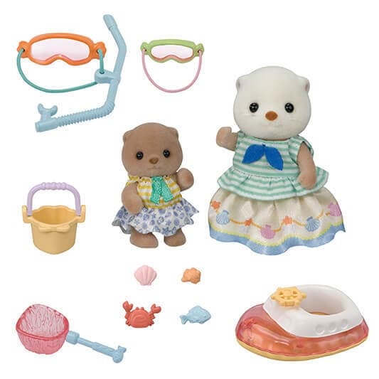 Sylvanian Families 5804 Sorelle Lontra Marina - Set Splashy Snorkel con Bambina e Bebè, Accessori per il Gioco in Mare