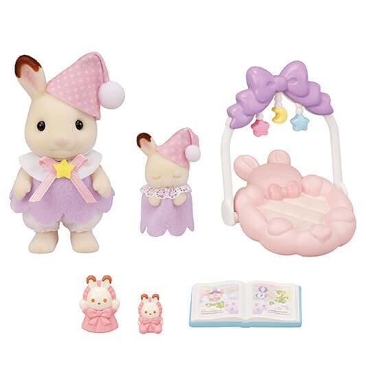 Sylvanian Families Fratellini Sogni D'Oro - Set con Bambina e Bebè Coniglio Cioccolato, Palestrina e Accessori Coordinati