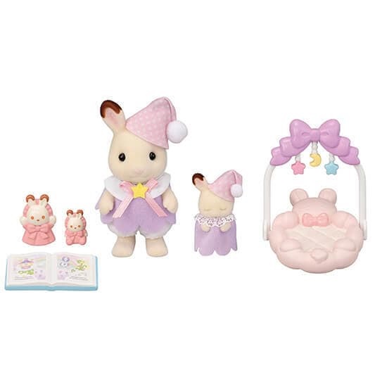 Sylvanian Families Fratellini Sogni D'Oro - Set con Bambina e Bebè Coniglio Cioccolato, Palestrina e Accessori Coordinati