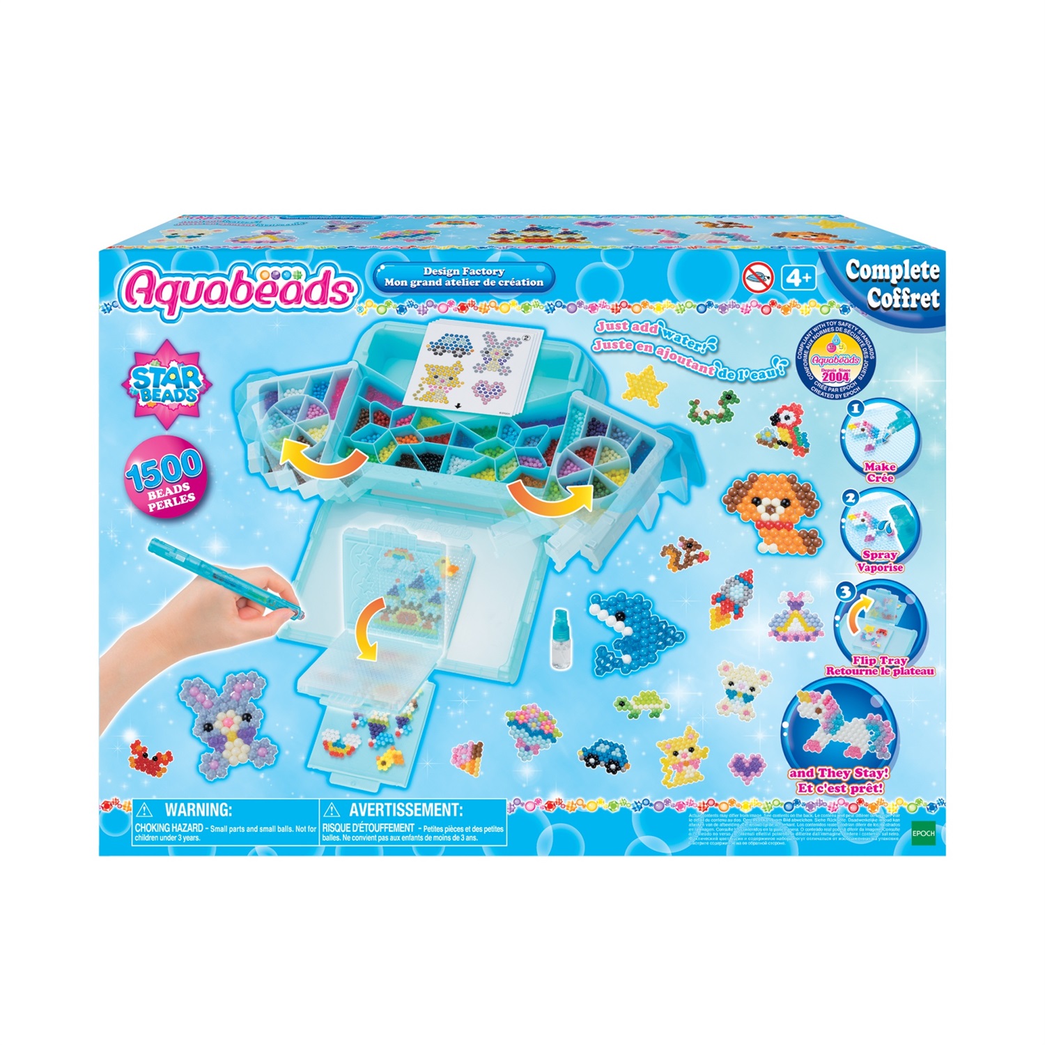 EPOCH Aquabeads 31775 Design Factory - Set di Attività Artigianali con 1500 Perline in 48 Colori, Vassoio Girevole e Penna Aquabeads