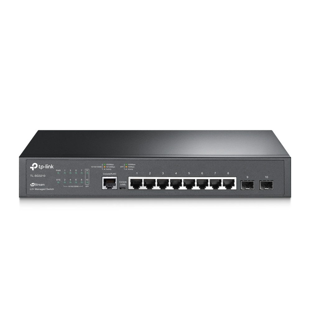 TP-Link JetStream TL-SG3210 Switch Gestito L2/L3 Gigabit Ethernet 8 Porte RJ-45 e 2 Porte SFP Nero
