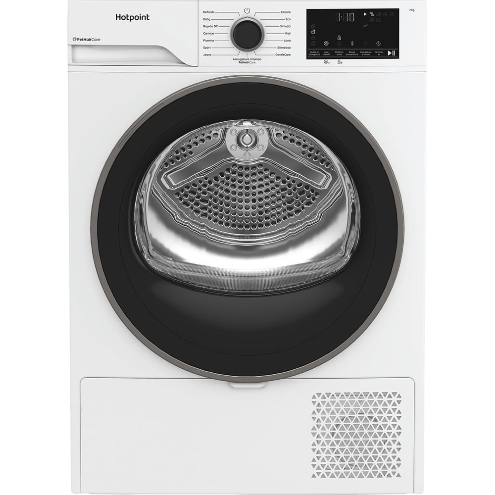 Hotpoint Ariston HPTS 74D BS IT - Asciugatrice a Pompa di Calore 7 Kg, Classe C, Libera Installazione, Funzione PetHair Care, Gentle Care, EasyIron, Profondità 46 cm