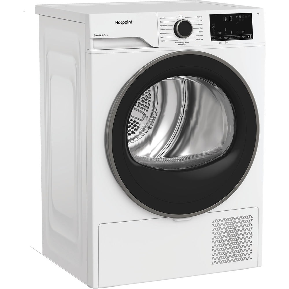 Hotpoint Ariston HPTS 74D BS IT - Asciugatrice a Pompa di Calore 7 Kg, Classe C, Libera Installazione, Funzione PetHair Care, Gentle Care, EasyIron, Profondità 46 cm