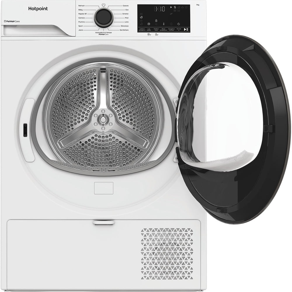 Hotpoint Ariston HPTS 74D BS IT - Asciugatrice a Pompa di Calore 7 Kg, Classe C, Libera Installazione, Funzione PetHair Care, Gentle Care, EasyIron, Profondità 46 cm
