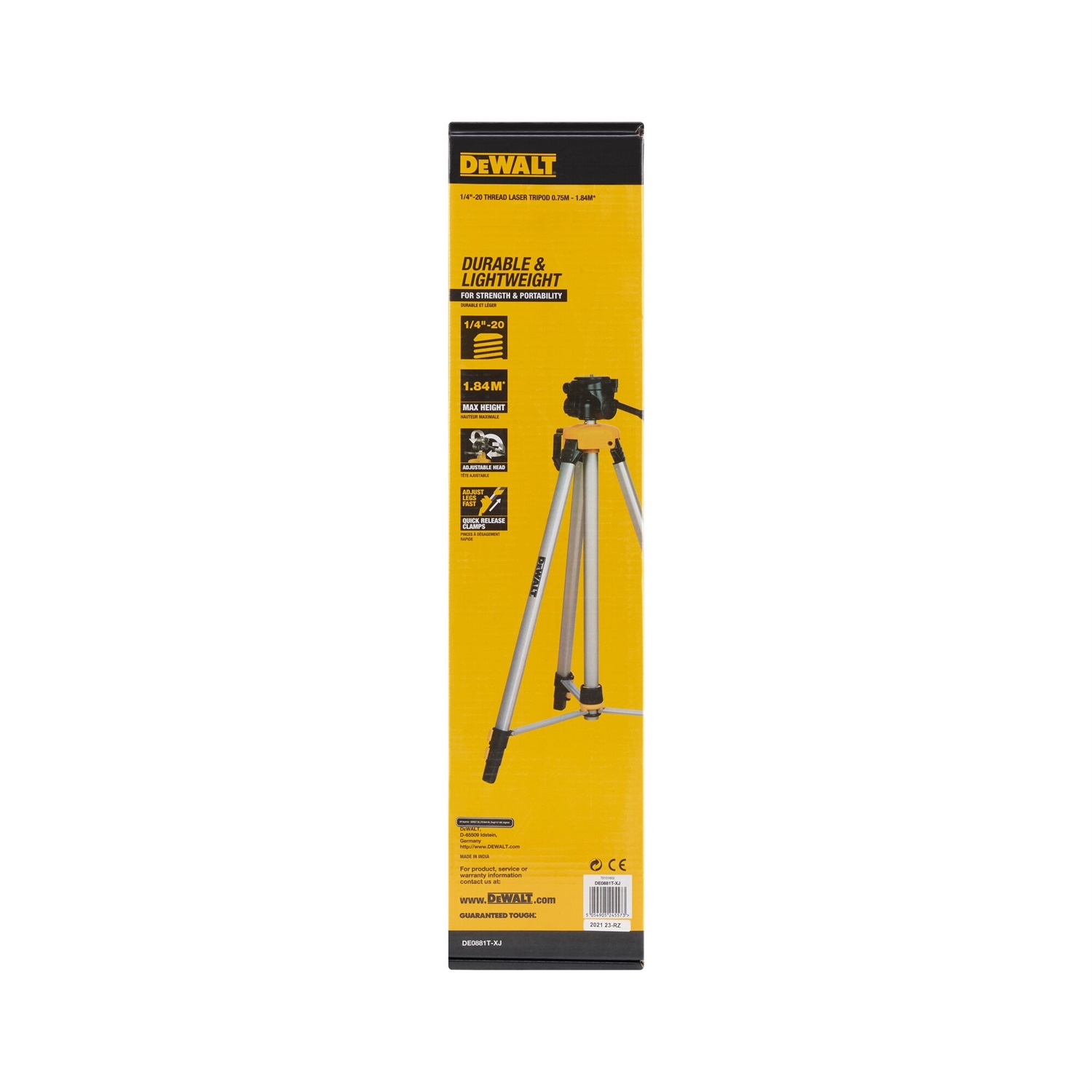 DeWALT DE0881T-XJ Treppiede Telescopico in Alluminio per Livella Laser - Altezza Regolabile da 65 cm a 173 cm, Attacco Universale 1/4-20
