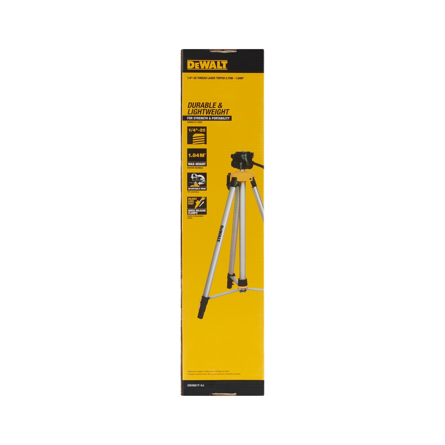 DeWALT DE0881T-XJ Treppiede Telescopico in Alluminio per Livella Laser - Altezza Regolabile da 65 cm a 173 cm, Attacco Universale 1/4-20