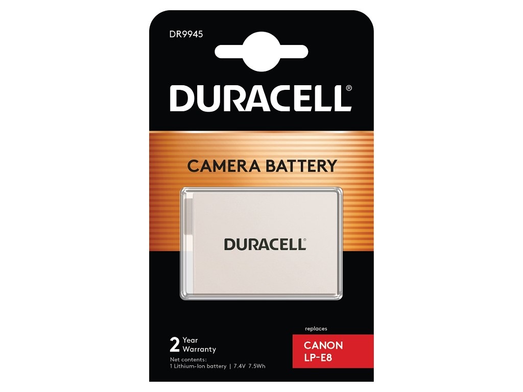 Duracell DR9945 Batteria Ioni di Litio per Canon LP-E8 - 7.4V, 1020mAh, Bianco