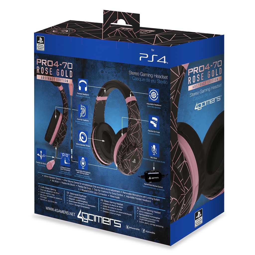 4Gamers Cuffie da Gioco Pro4-70 Oro Rosa - Design Moderno, Altoparlanti da 40mm, Microfono Rimovibile