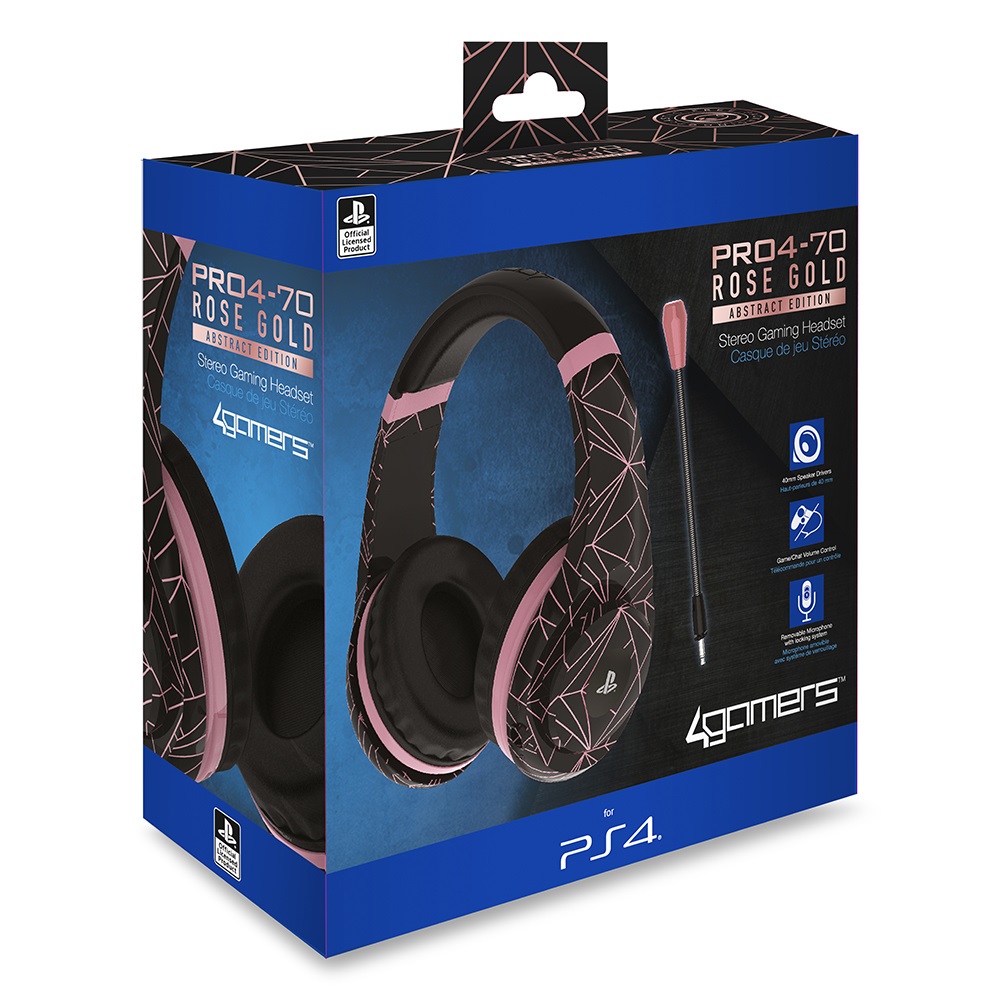 4Gamers Cuffie da Gioco Pro4-70 Oro Rosa - Design Moderno, Altoparlanti da 40mm, Microfono Rimovibile