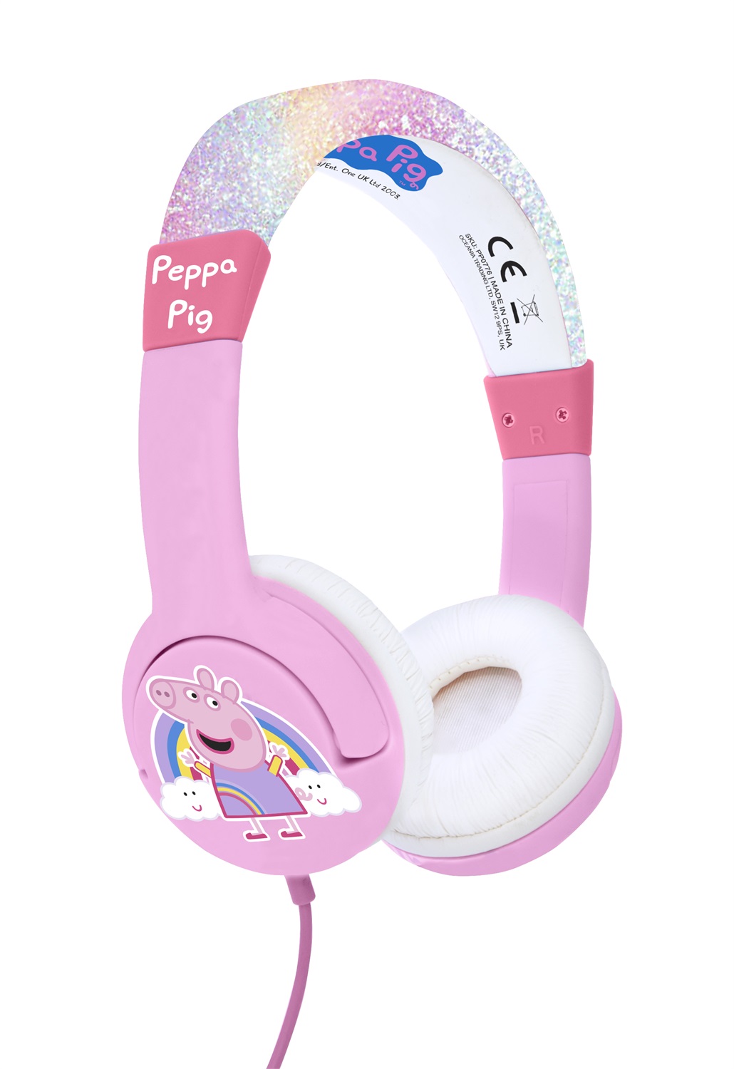 OTL Technologies Cuffie Peppa Pig Rainbow On-Ear per Bambini - Sensibilità 85dB, Risposta in Frequenza 20-20.000Hz, Cavo 90cm