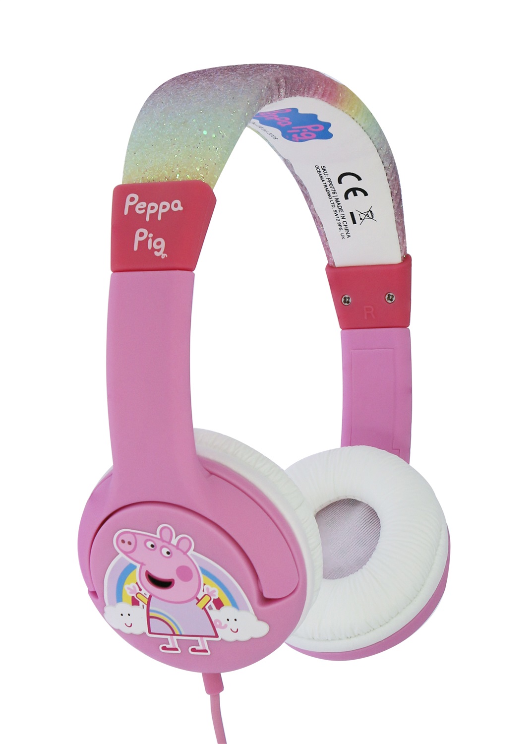 OTL Technologies Cuffie Peppa Pig Rainbow On-Ear per Bambini - Sensibilità 85dB, Risposta in Frequenza 20-20.000Hz, Cavo 90cm