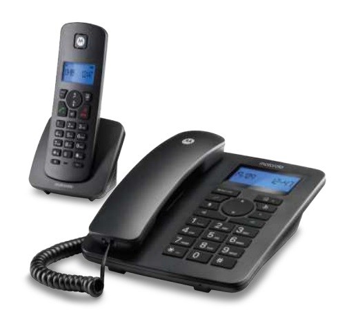 Motorola C4201 Telefono Analogico/DECT con Identificatore di Chiamata, Modalità di Emergenza, Trasferimento di Chiamata, Schermo Retroilluminato e Rubrica da 50 Nomi e Numeri - Nero