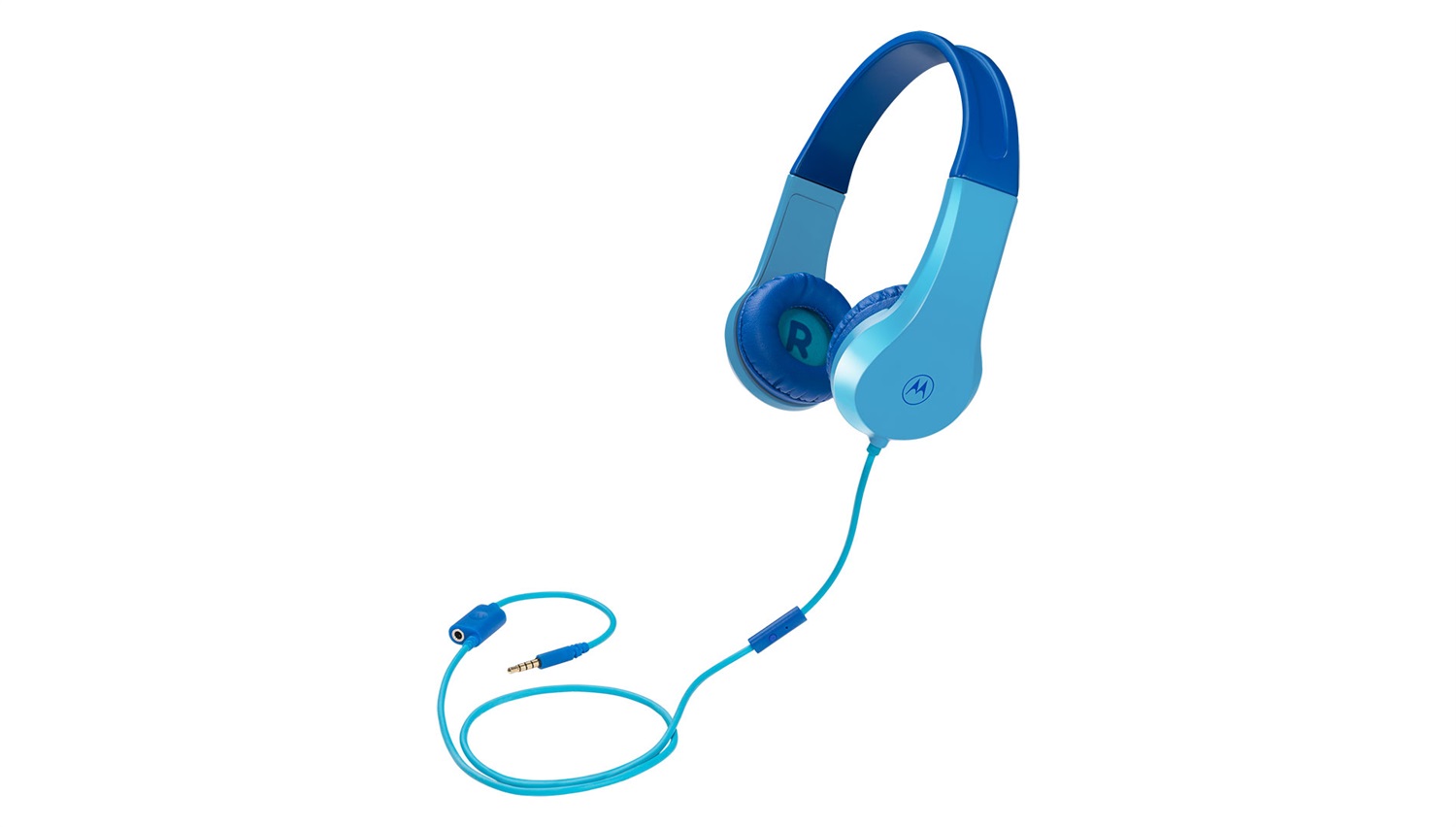 Motorola Moto JR200 - Cuffie In-ear per Bambini con Limitazione Volume 85 dB, Microfono e Splitter Audio, Blu