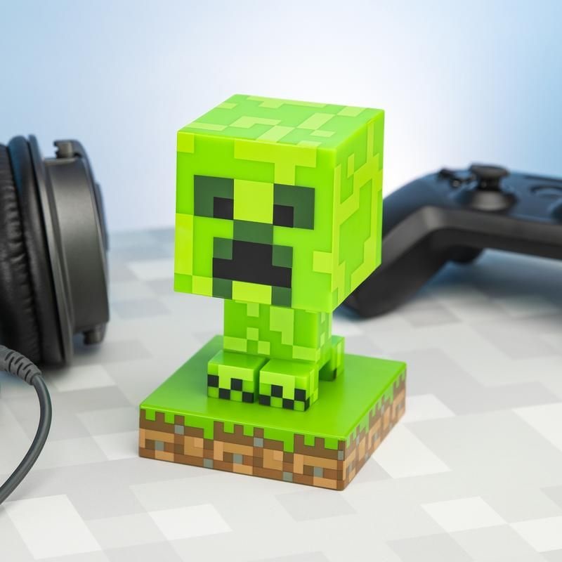 Paladone Lampada Minecraft Creeper Icon Light V2 - Lampada decorativa 11 cm, Verde, Alimentata a Batteria