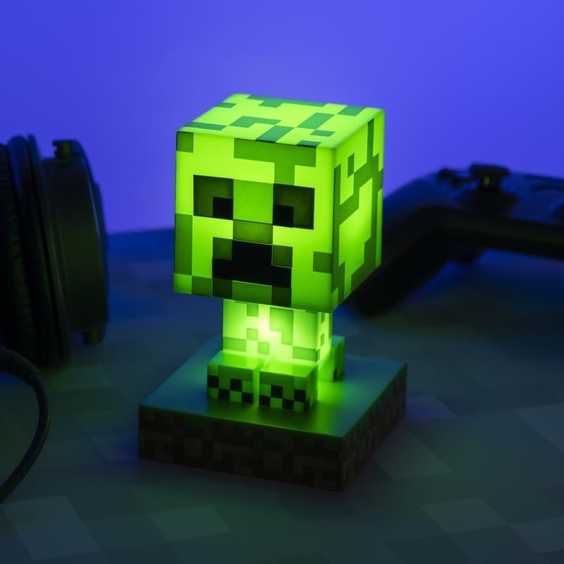 Paladone Lampada Minecraft Creeper Icon Light V2 - Lampada decorativa 11 cm, Verde, Alimentata a Batteria
