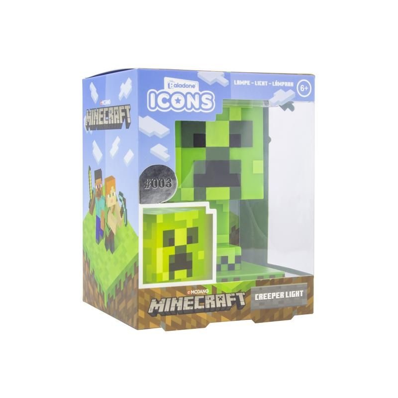 Paladone Lampada Minecraft Creeper Icon Light V2 - Lampada decorativa 11 cm, Verde, Alimentata a Batteria