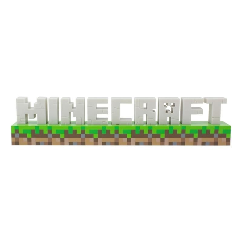 Paladone Luce Minecraft Logo - Lampada da Tavolo in Plastica con 2 Modalità di Illuminazione (USB/Batterie) - Colori Marrone, Verde e Bianco