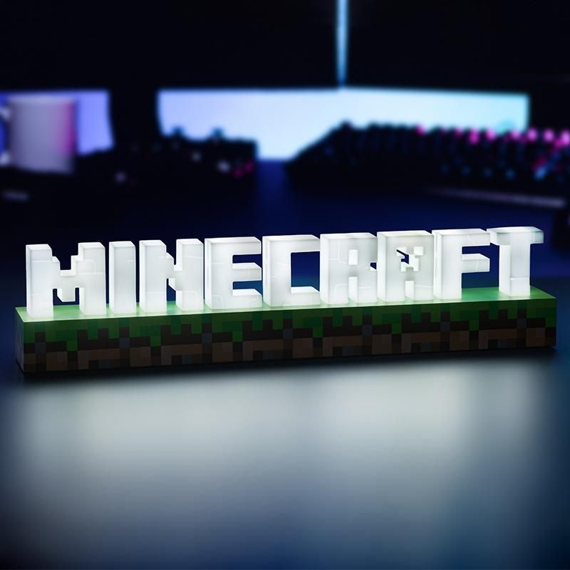 Paladone Luce Minecraft Logo - Lampada da Tavolo in Plastica con 2 Modalità di Illuminazione (USB/Batterie) - Colori Marrone, Verde e Bianco