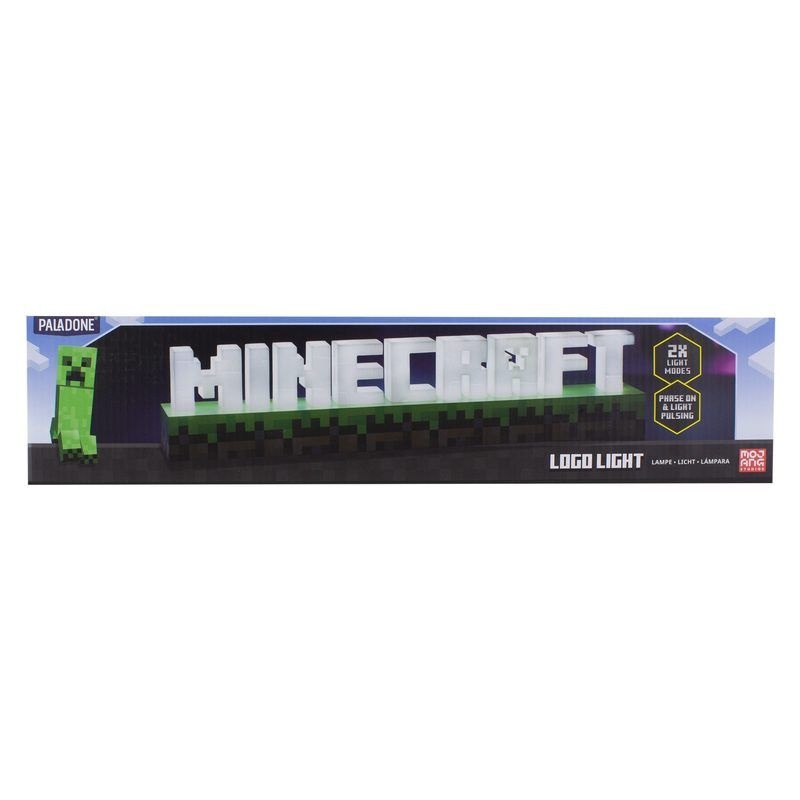 Paladone Luce Minecraft Logo - Lampada da Tavolo in Plastica con 2 Modalità di Illuminazione (USB/Batterie) - Colori Marrone, Verde e Bianco