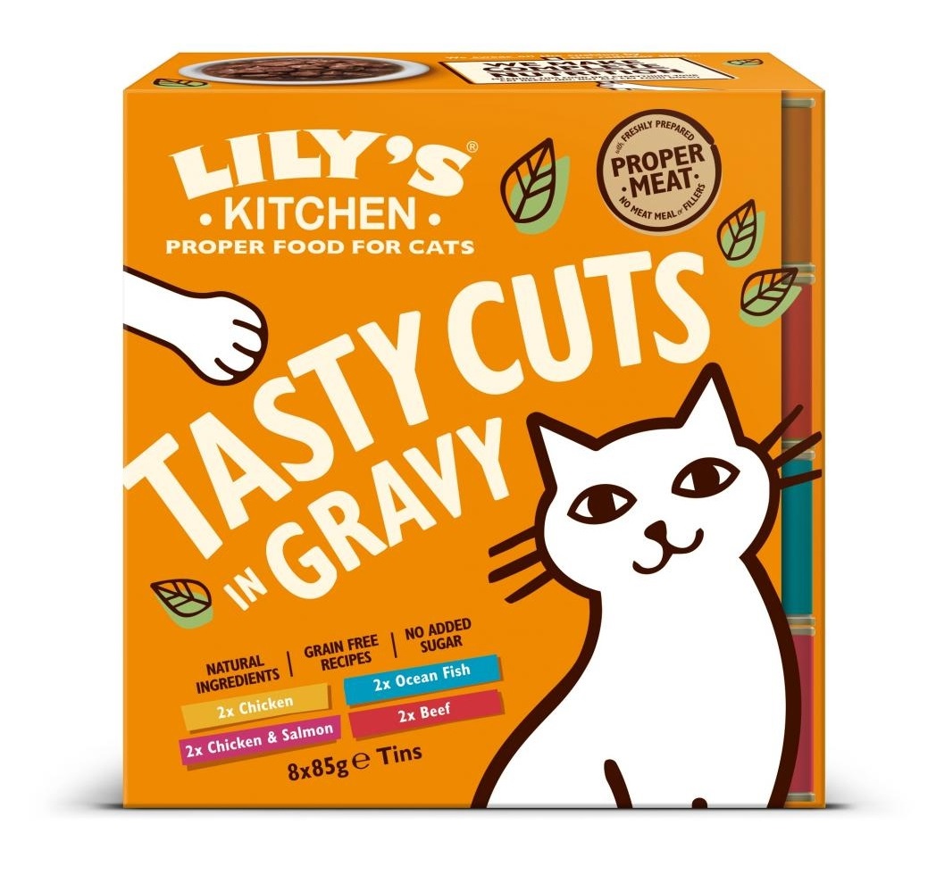 Lily's Kitchen Tasty Cuts in Gravy - Multipack 8x85 g (Pollo, Pesce, Pollo e Salmone, Manzo) - Cibo Umido Naturale per Gatti