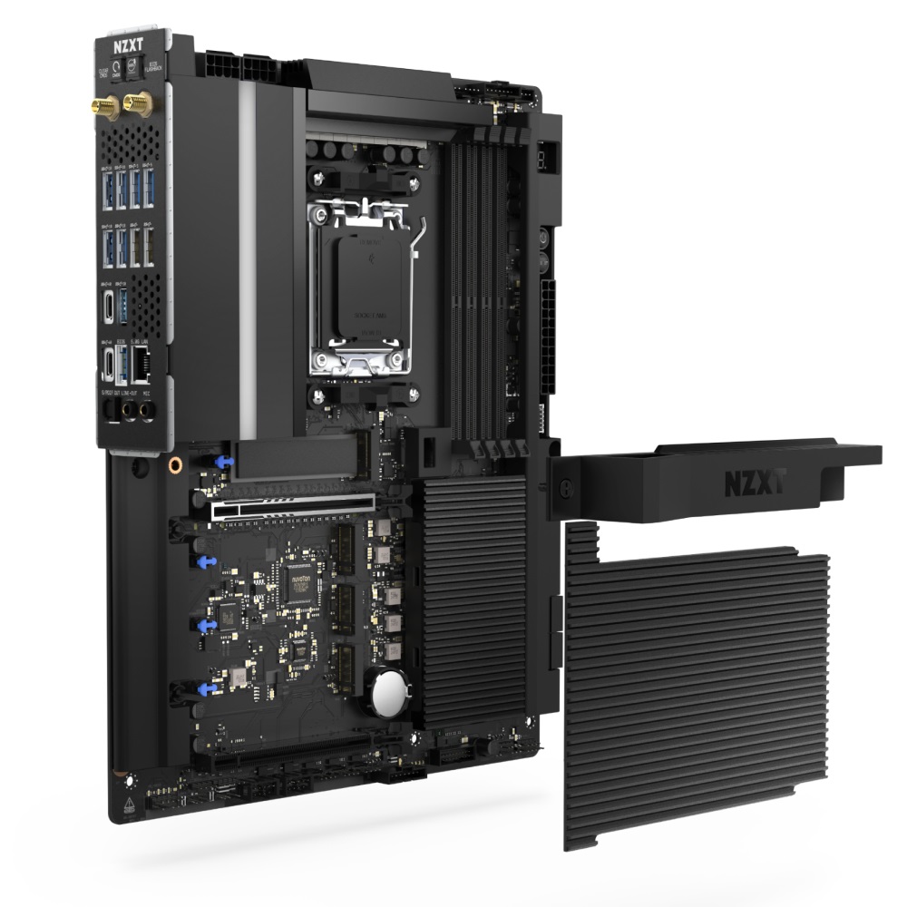 NZXT N9 X870E Scheda Madre Gaming - AMD X870E AM5 ATX per Ryzen 9000/8000/7000, DDR5, 4x M.2, PCIe 5.0, 5GbE, USB 4, Copertura in Metallo Completo, Lacci a Rilascio Rapido - Nero