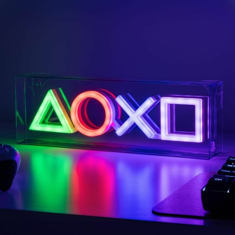 Paladone Luce Neon Icone PlayStation - Lampada LED Ricaricabile USB, Montabile a Parete o Da Tavolo, Dimensioni 10x30x5 cm