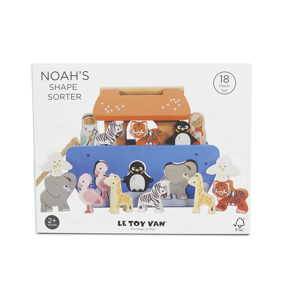 Le Toy Van TV212 - Arca di Noè Gioco Educativo in Legno FSC con 7 Coppie di Animali, Forme ad Incastro e Maniglia per il Trasporto