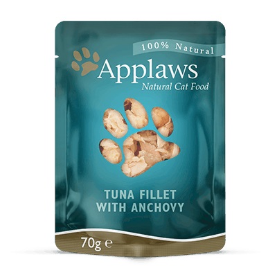 APPLAWS Filetto di Tonno con Acciughe Intere in Brodo - Alimento Umido Naturale per Gatti 70g