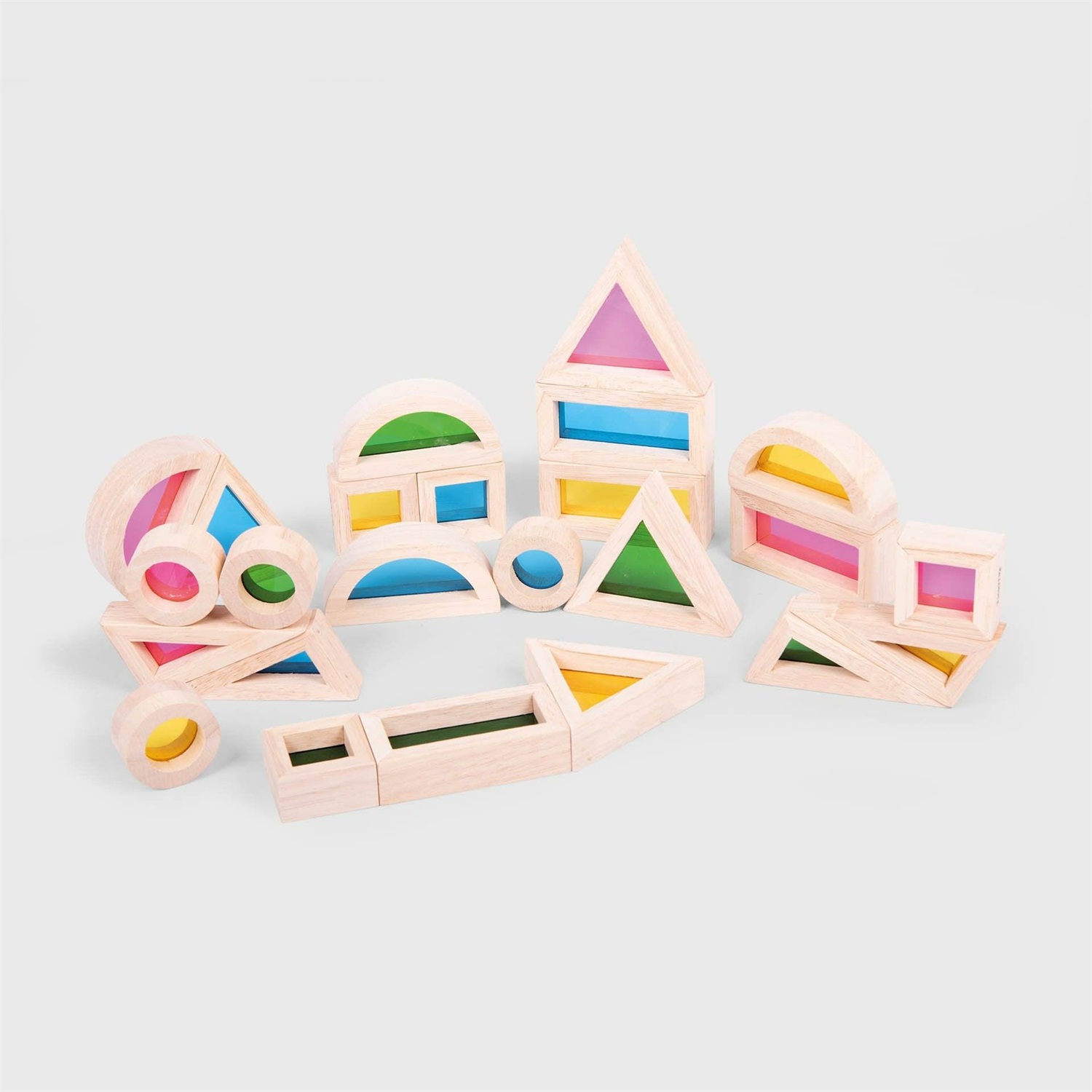 TICKIT Rainbow Block Set - 24 Blocchi di Legno Traslucidi in 6 Forme con Inserimenti Colorati
