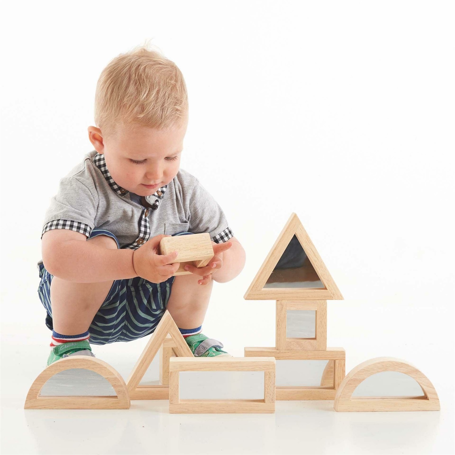 TickiT Blocchi da Costruzione in Legno con Specchio - Set di 8 Pezzi per Stimolare Creatività e Esplorazione nei Bambini