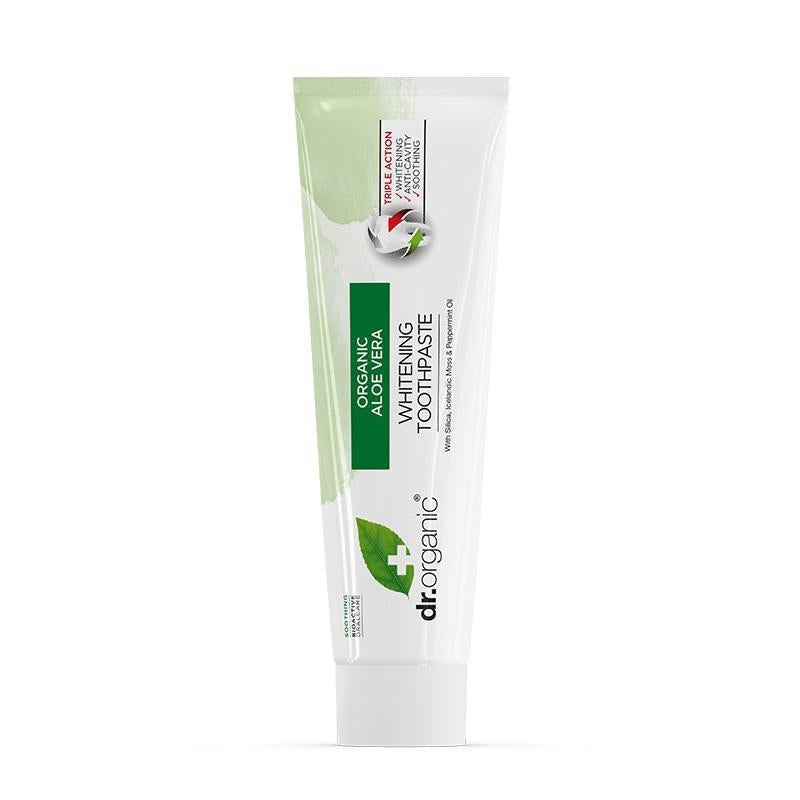 Dr. Organic Aloe Vera Dentifricio Rinfrescante Tripla Azione 100 g - Lenitivo, Sbiancante e Anti-Irregolarità