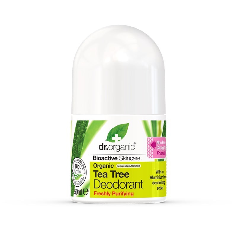 Dr. Organic Tea Tree Deodorante Roll-On 50 ml - Antibatterico, Senza Parabeni, Idratante e Lenitivo