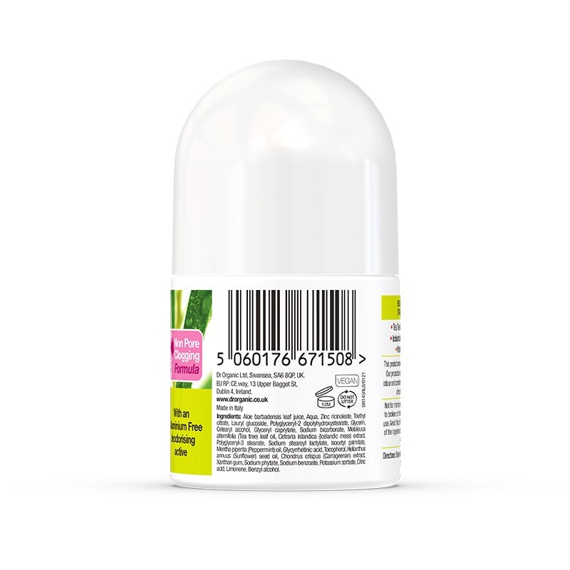 Dr. Organic Tea Tree Deodorante Roll-On 50 ml - Antibatterico, Senza Parabeni, Idratante e Lenitivo