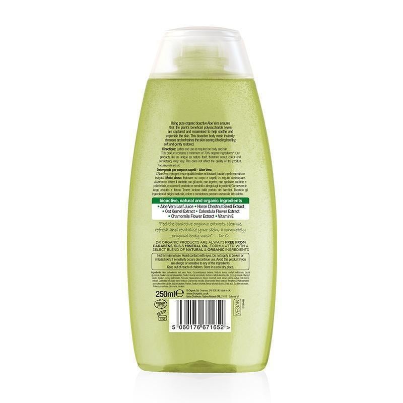 Dr. Organic Bagnodoccia Rinfrescante all'Aloe Vera Biologica - 250 ml, Delicato e Lenitivo per Tutti i Tipi di Pelle