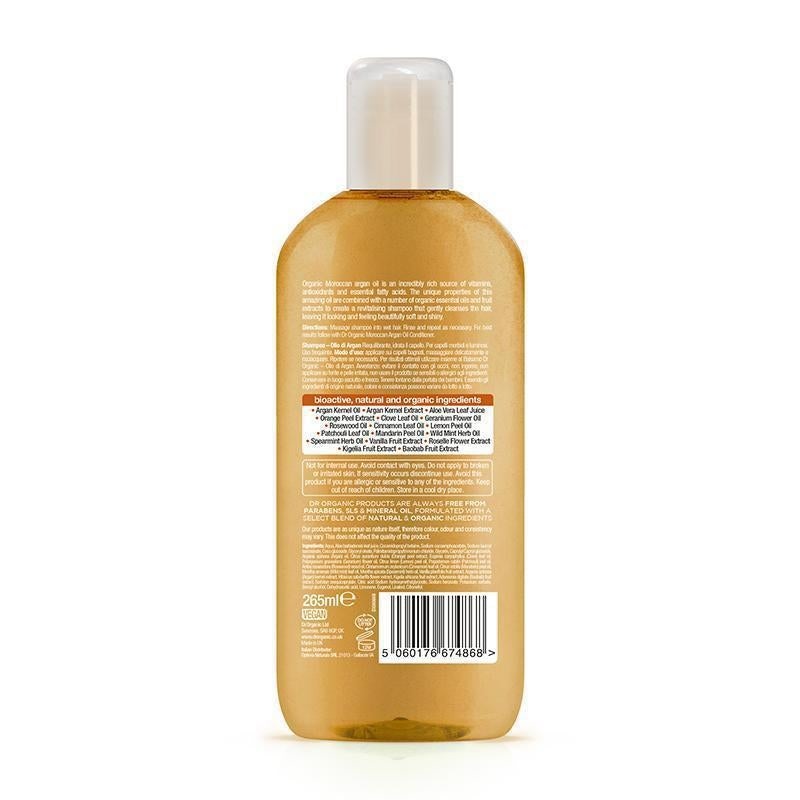 Dr Organic Shampoo all'Olio di Argan Marocchino 265 ml - Nutriente e Idratante per Capelli Crespi e Danneggiati