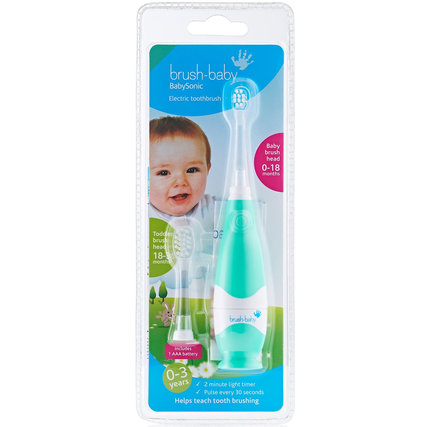 Brush-Baby BabySonic Spazzolino Elettrico per Bambini da 0 a 3 Anni con Timer LED e Vibrazioni Delicate - Colore Turchese