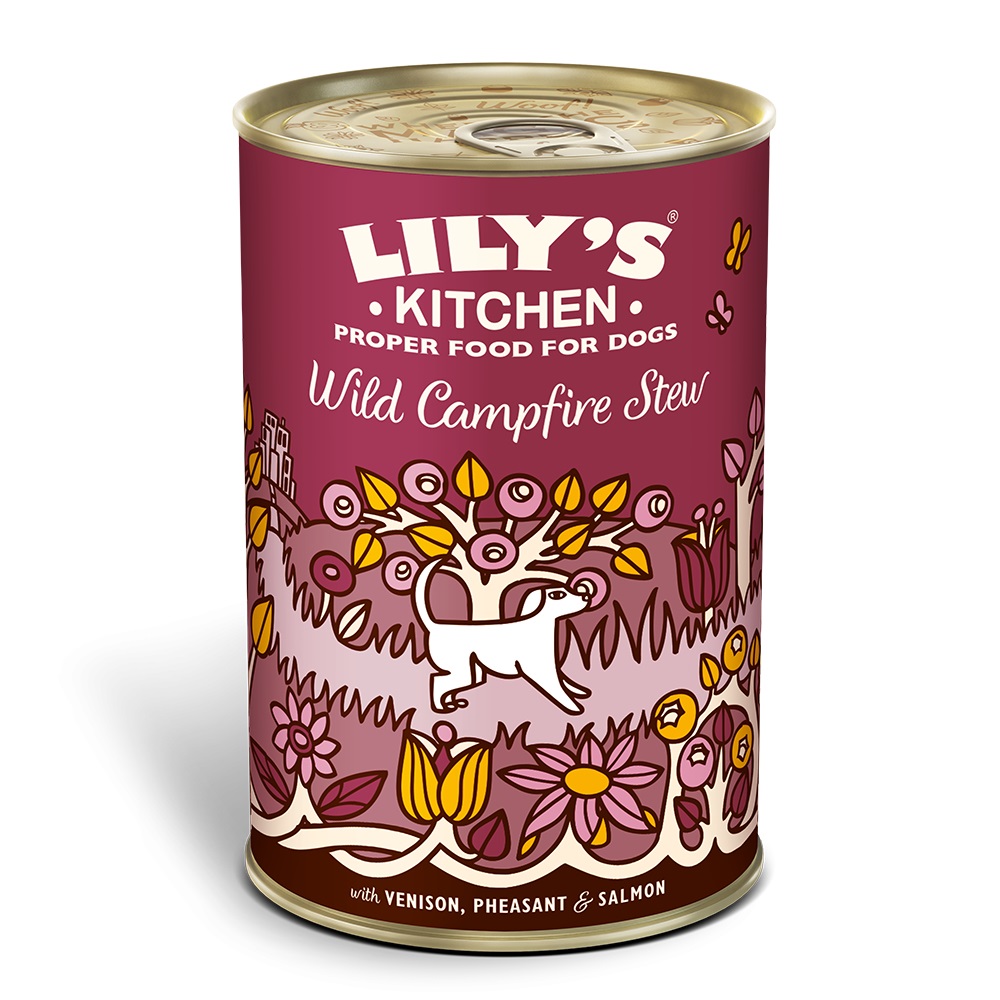 Lily's Kitchen Cibo Umido per Cani Adulto Wild Campfire Stew - Cervo, Fagiano e Salmone - Lattina da 400 g, Senza Cereali