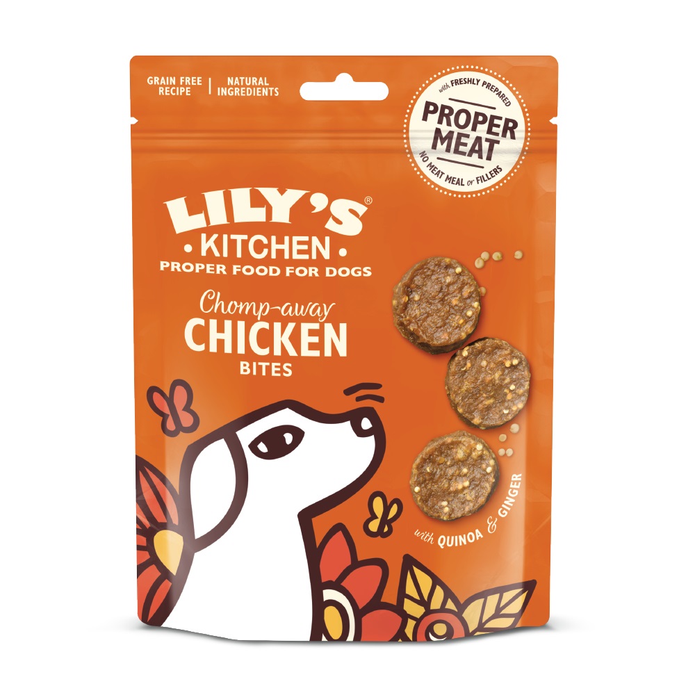 Lily's Kitchen Chomp-Away Chicken Bites Snack per Cani - Bocconcini di Pollo Semi-Umidi 70 g