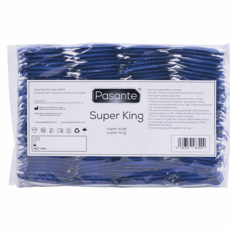 Pasante Super King Size Preservativi - 144 pz, Extra Largo e Lubrificati in Lattice Naturale