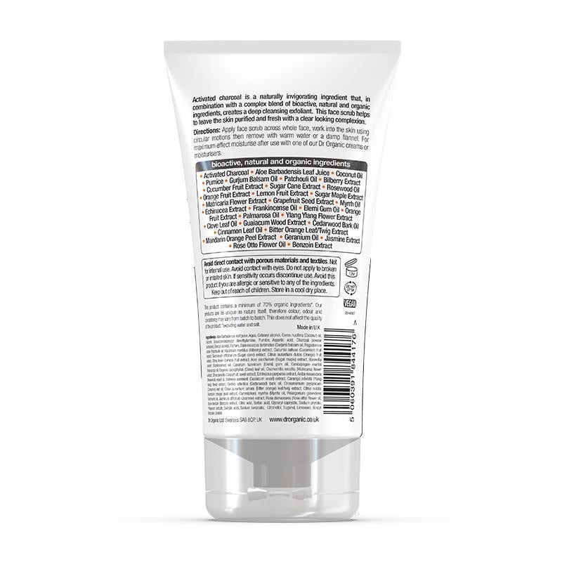 Dr Organic Charcoal Scrub Viso 125 ml - Esfoliante Detossinante con Carbone Attivo e Estratti di Frutta